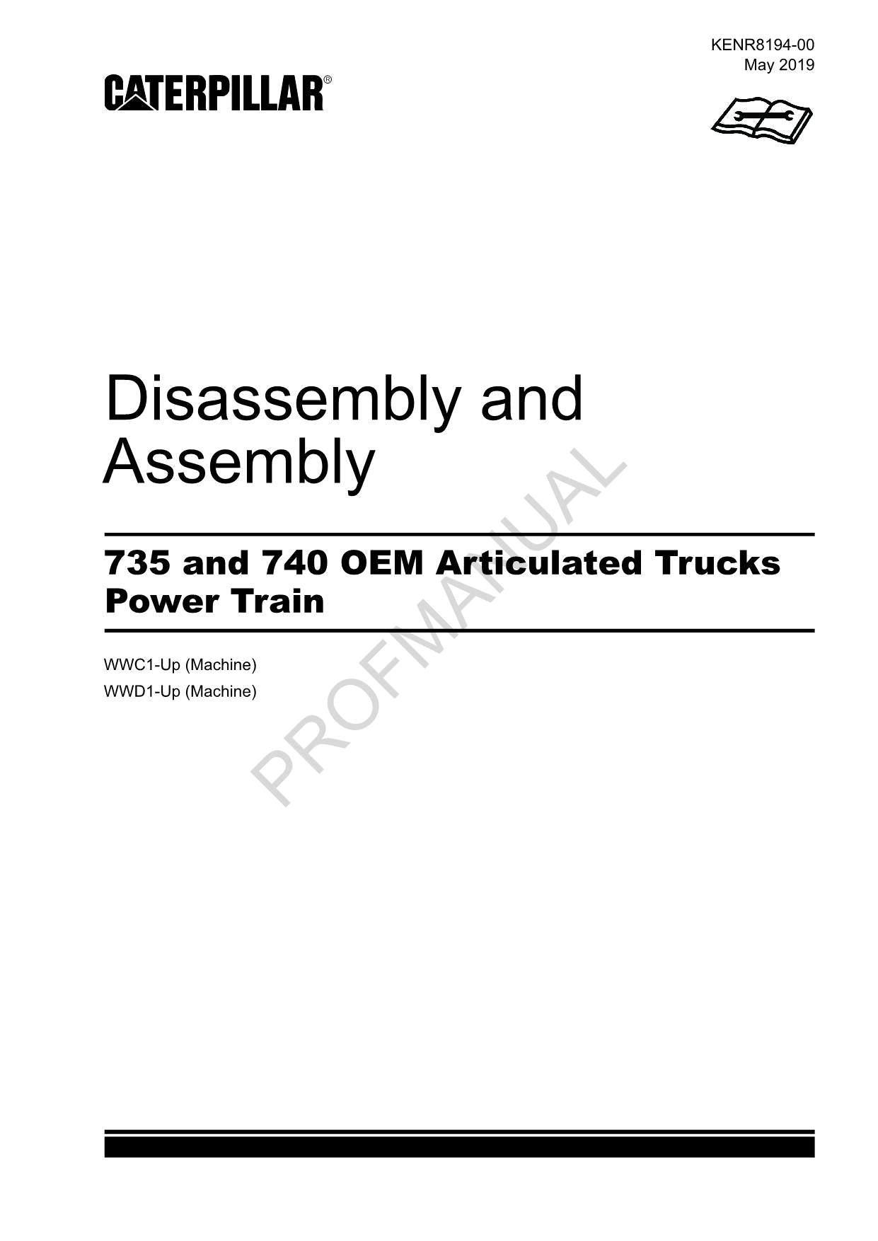 Manual de servicio de desmontaje y montaje del tren de potencia del camión Caterpillar 735 740 OEM