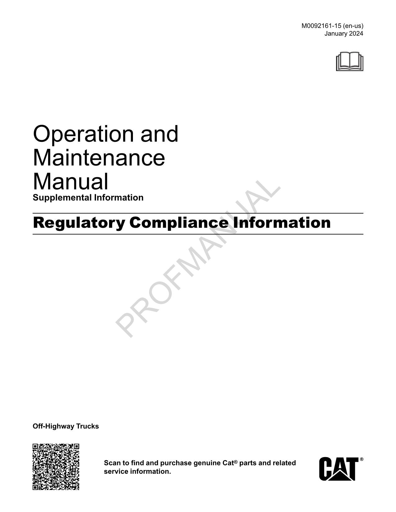 Caterpillar Cat Regulatory Compliance Supplement Operators Maintenance Manual