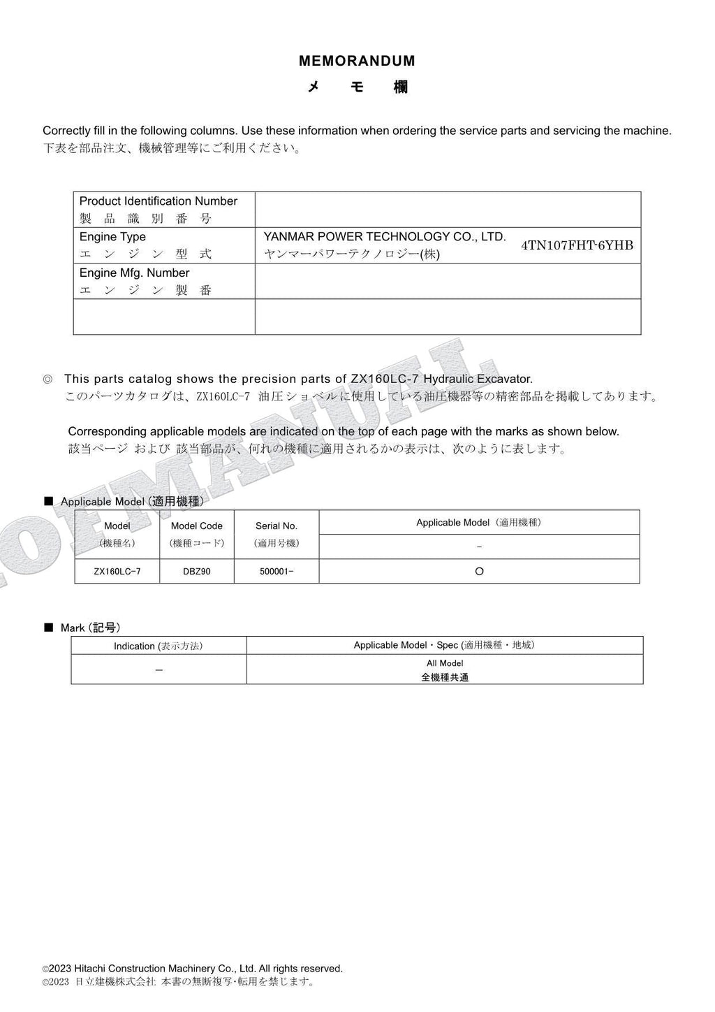 Catálogo de piezas de excavadoras HITACHI ZX160LC-7 TURQUÍA Especificaciones Equipo Componente Manual