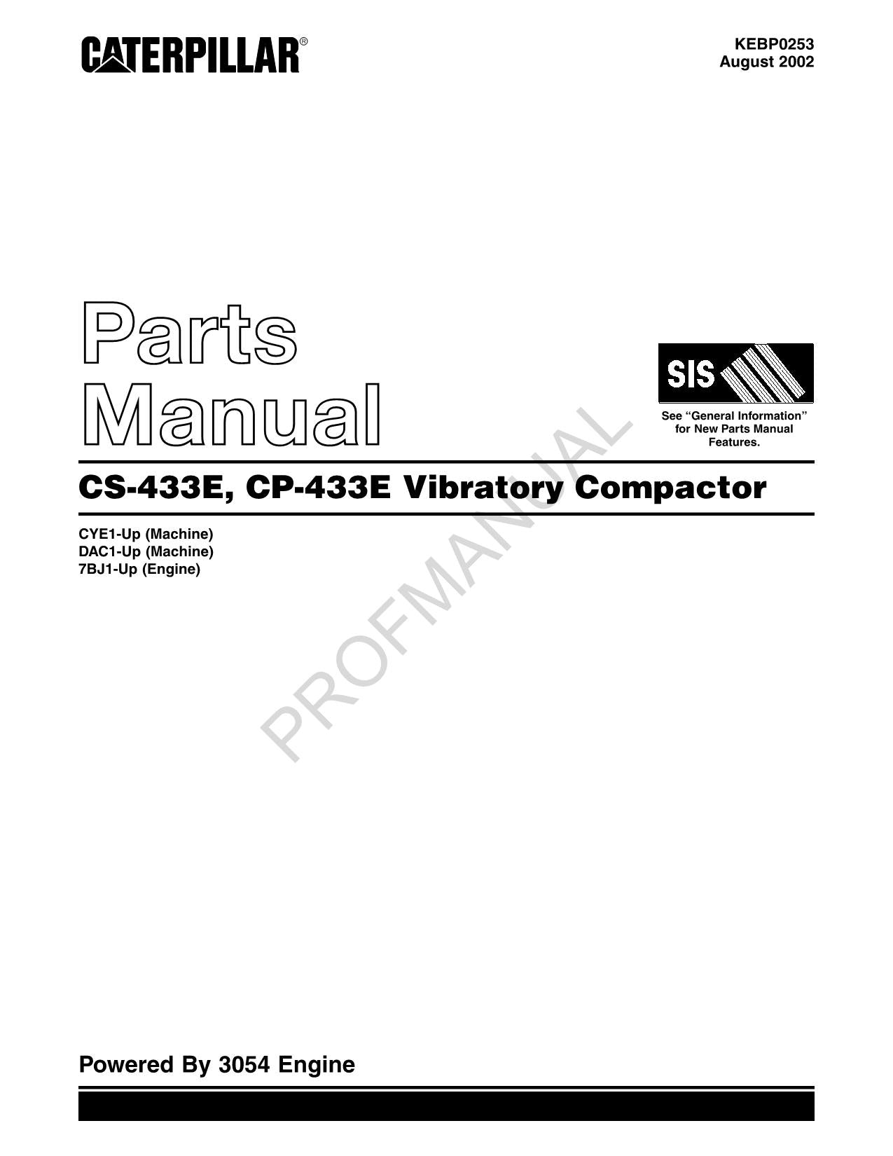 Caterpillar CS 433E CP 433E Vibratory Compactor Parts Catalog Manual KEBP0253