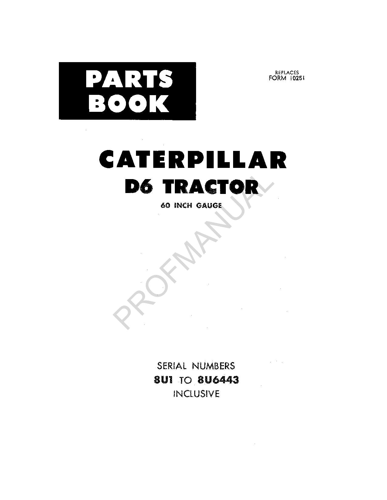 Caterpillar Cat D6 Tractor Parts Catalog Manual ser 8U1-6443