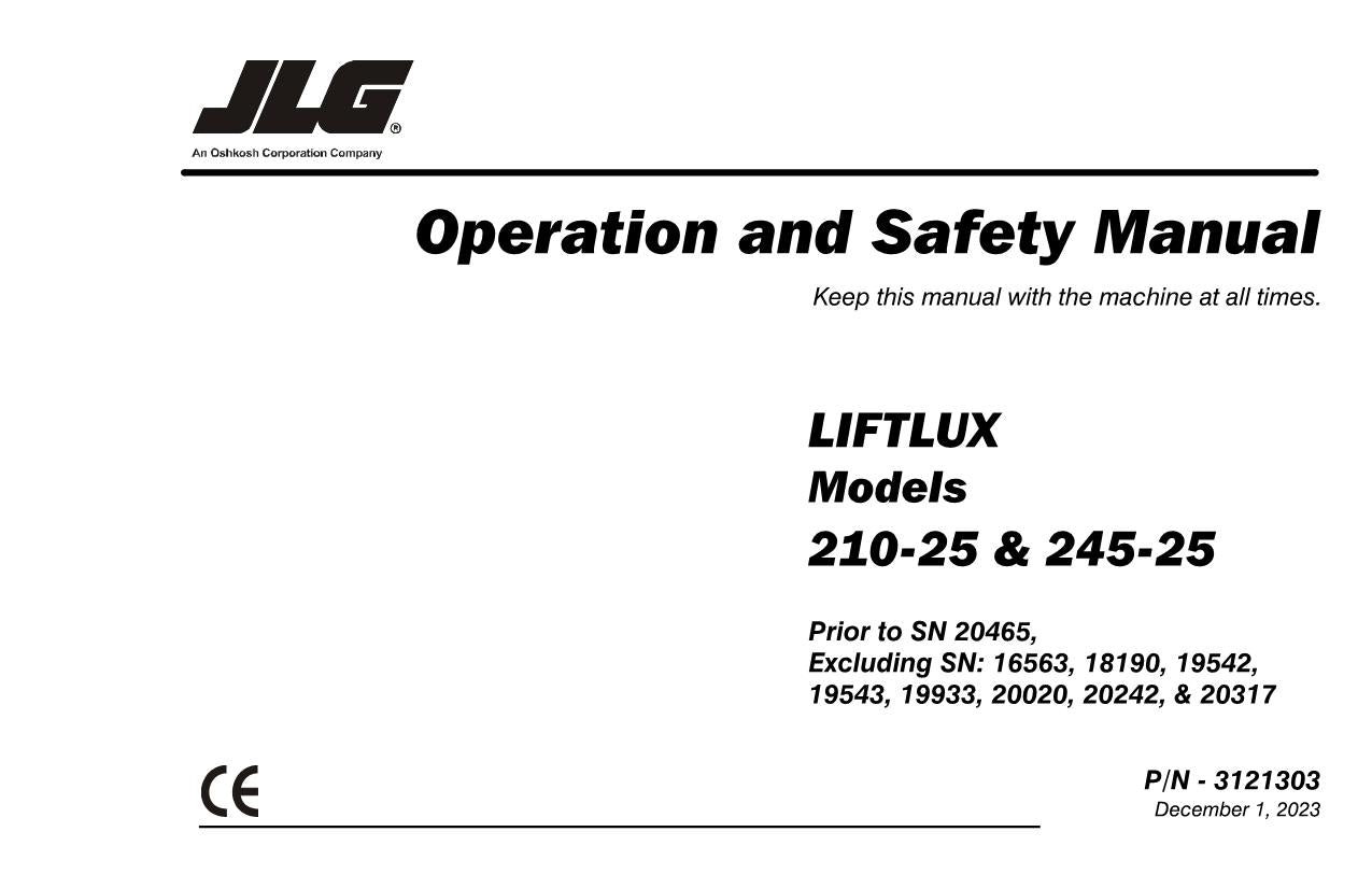 LIFTLUX 210-25 245-25 Scissor Lift Maintenance Operators Manual 3121303