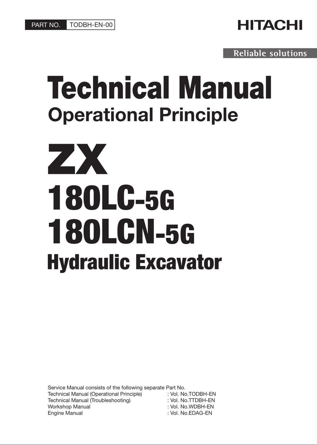 HITACHI ZX180LC-5G ZX180LCN-5G Excavator Operational Principle Technical Manual