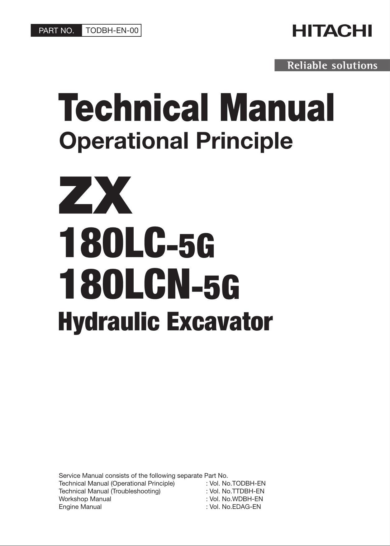 HITACHI ZX180LC-5G ZX180LCN-5G Excavator Operational Principle Technical Manual