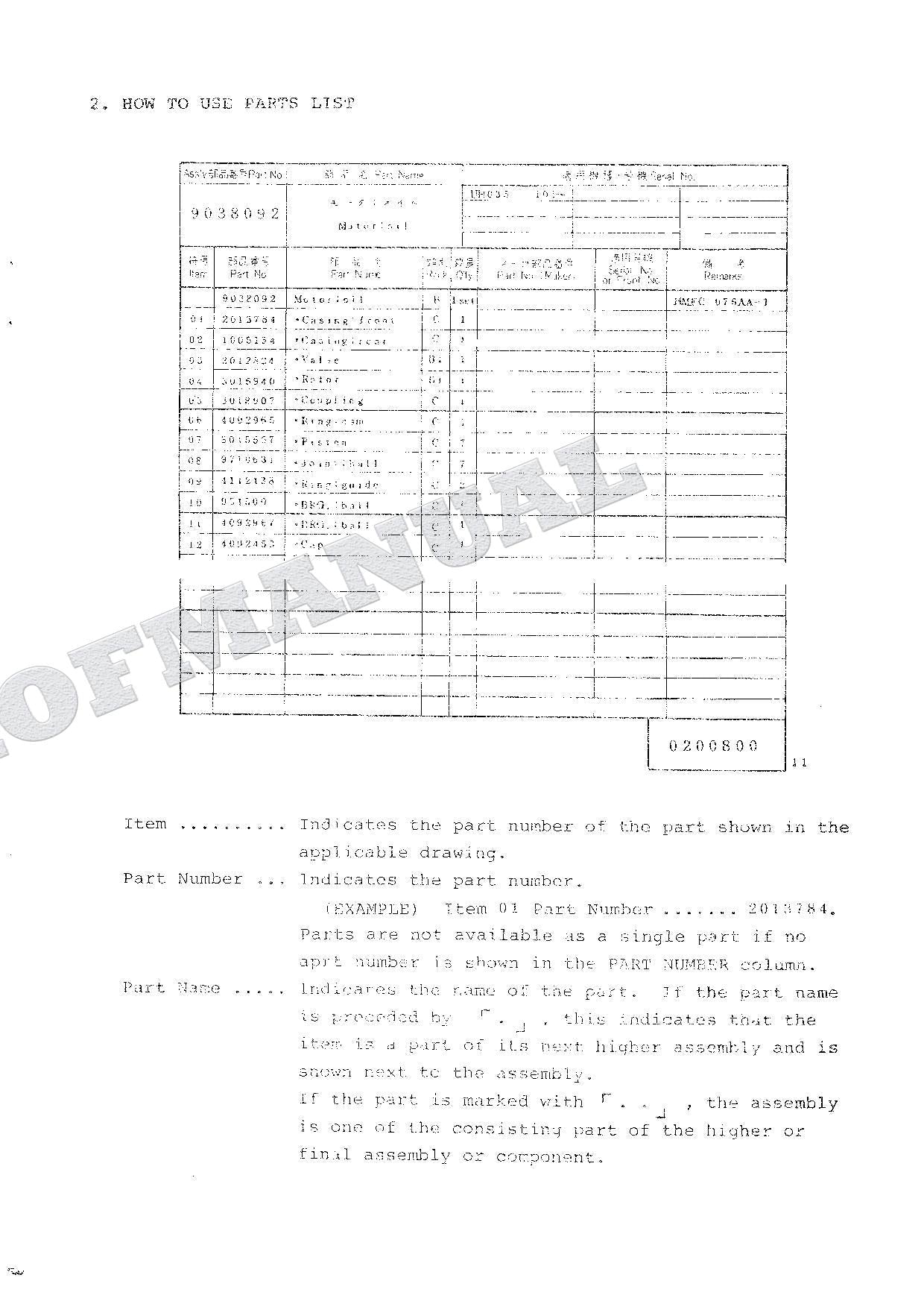 HITACHI UH035 UH041 Equipment Component Excavator Parts Catalog Manual