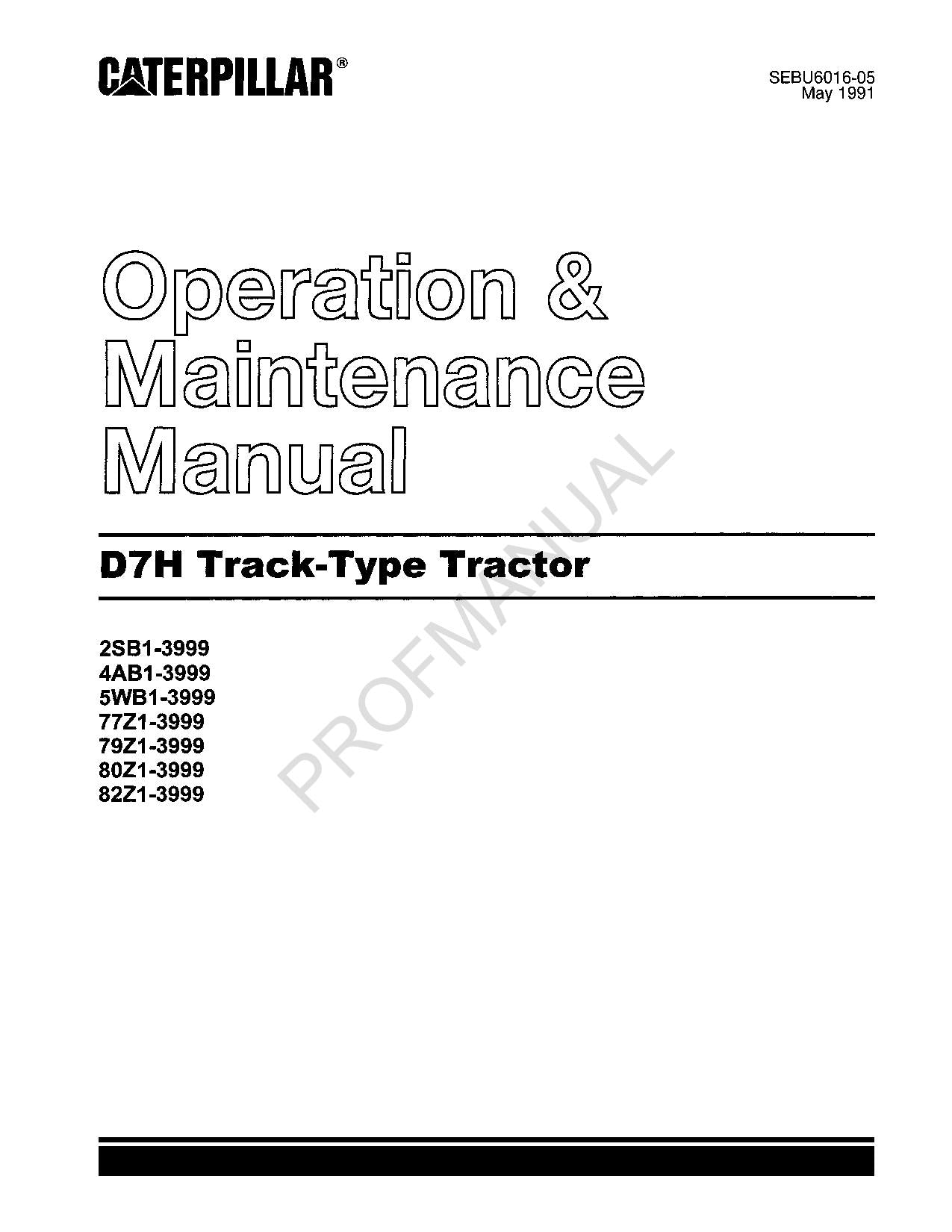 Manual de mantenimiento del operador del tractor de cadenas Caterpillar D7H SEBU6016