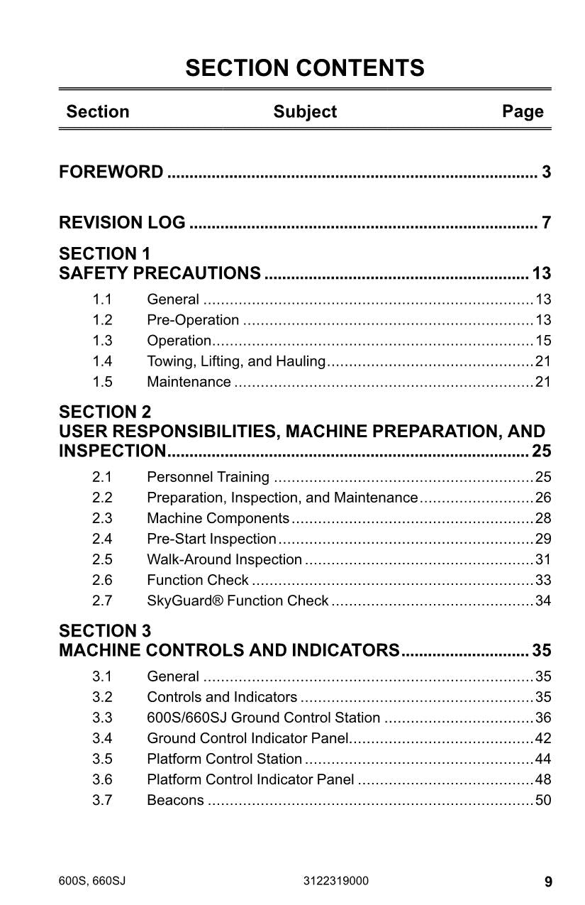 Manual del operador de mantenimiento y operación de plataformas elevadoras JLG 600S 660SJ 3122319000