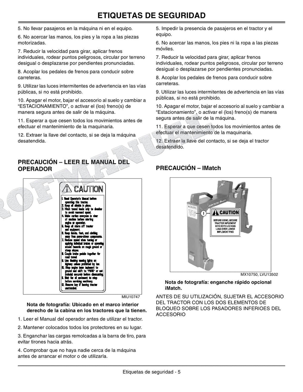 John Deere SN 4520 650001-810000 4720 670001-810000 Tractor Manual del Operador