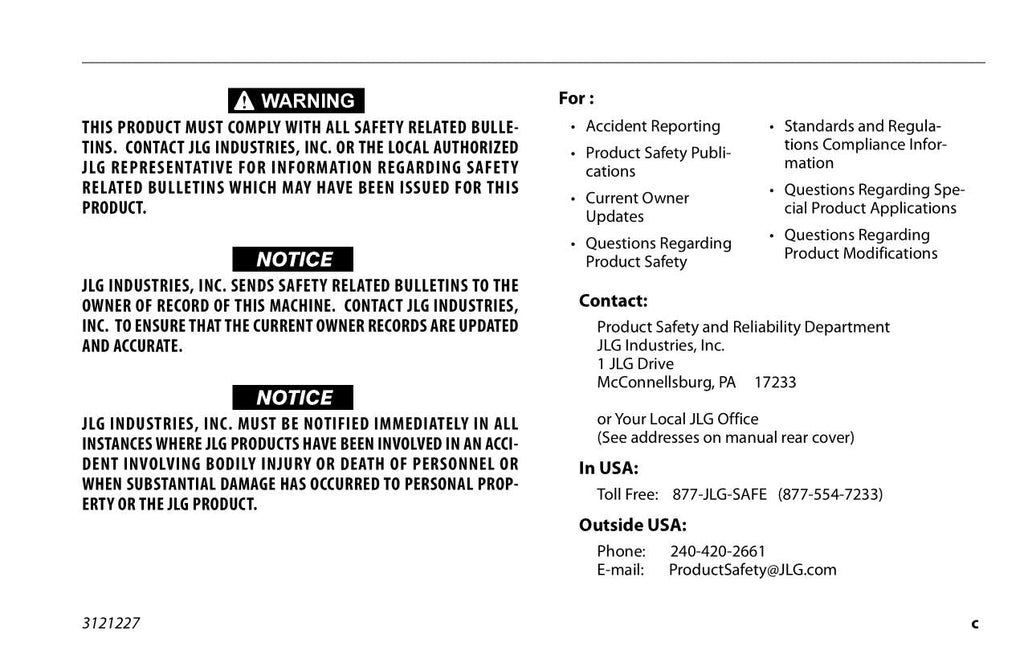 JLG 10MSP Vertical Mast Maintenance Operation Operators Manual 3121227
