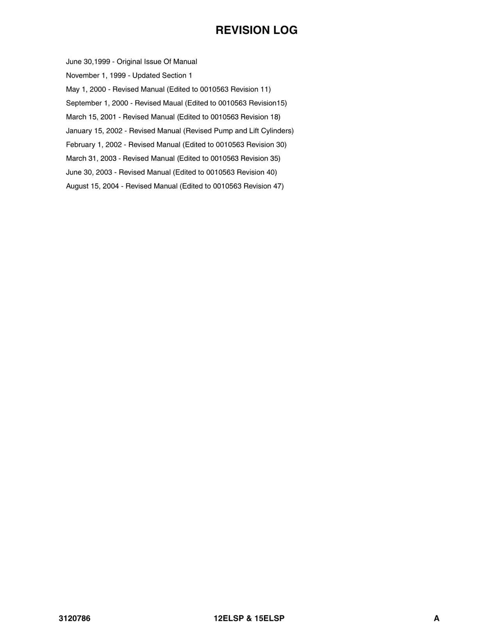 JLG 12ELSP 15ELSP Vertical Mast Parts Catalog Manual