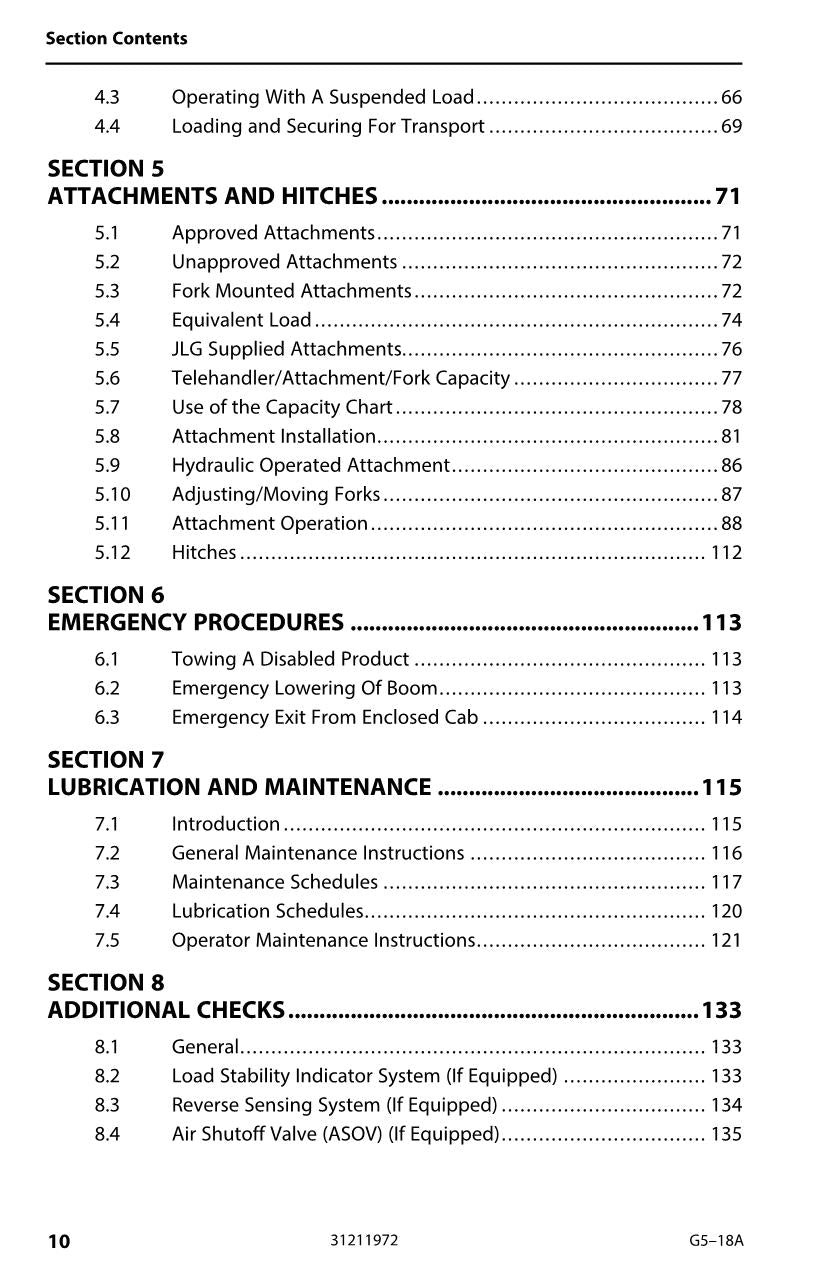 Manual del operador de mantenimiento y operación del manipulador telescópico JLG G5-18A 31211972