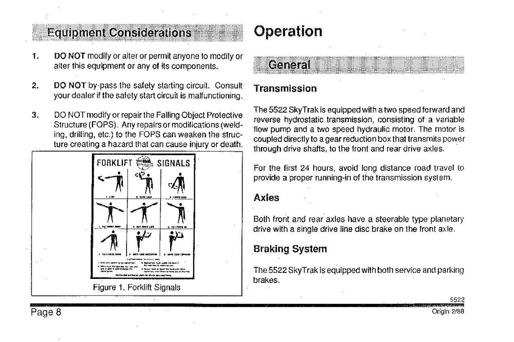 SKYTRAK 5522 Telehandler Maintenance Operation Operators Manual
