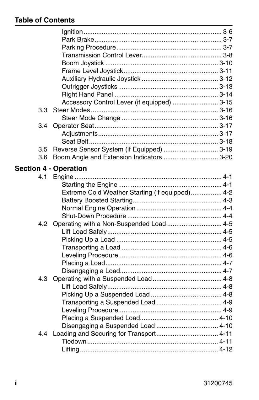 Manual del operador de mantenimiento y operación del manipulador telescópico JLG G10-55A G12-55A 31200745