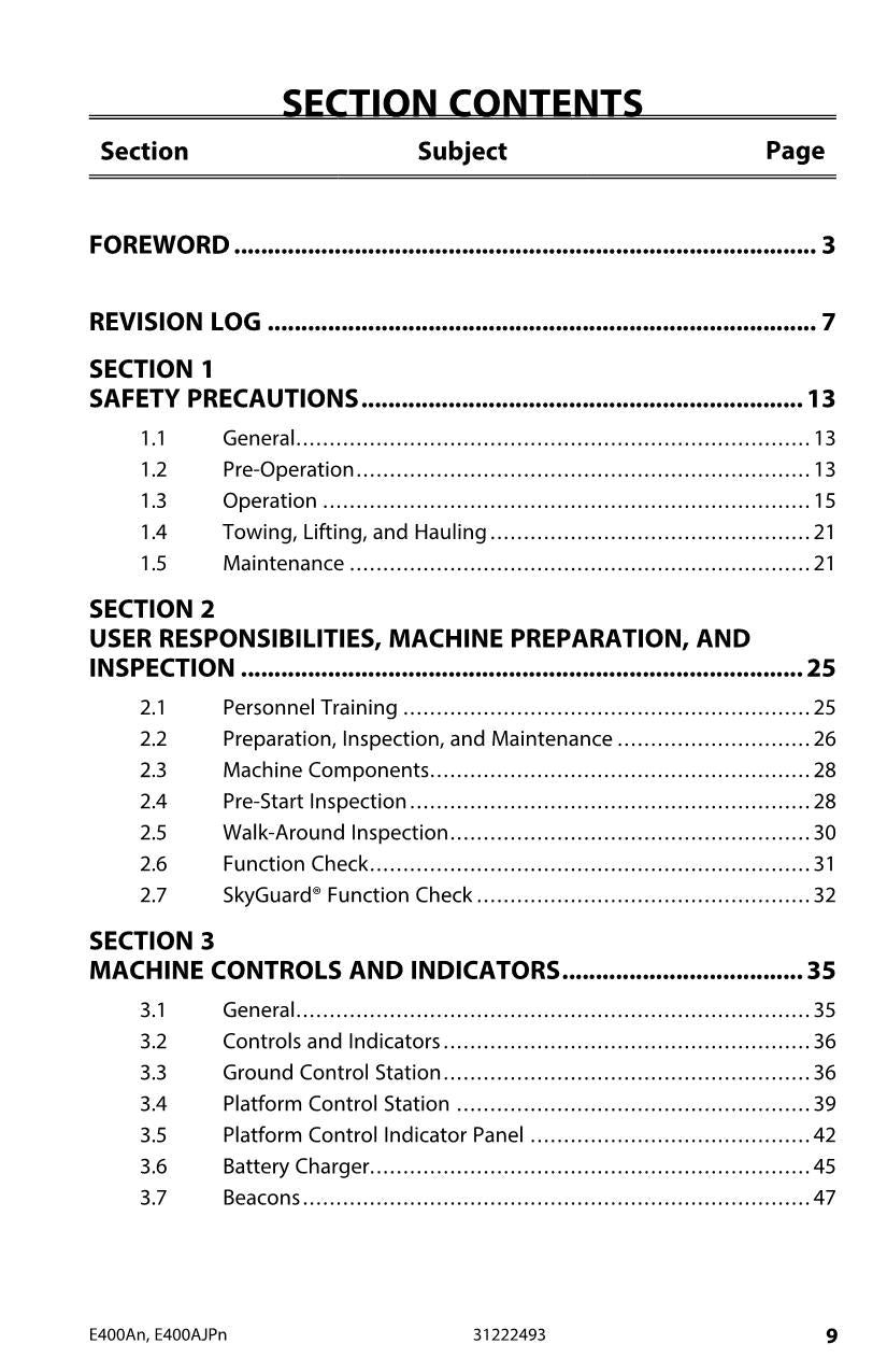 Manual del operador del elevador de pluma estrecha JLG E400AJP E400A 31222493