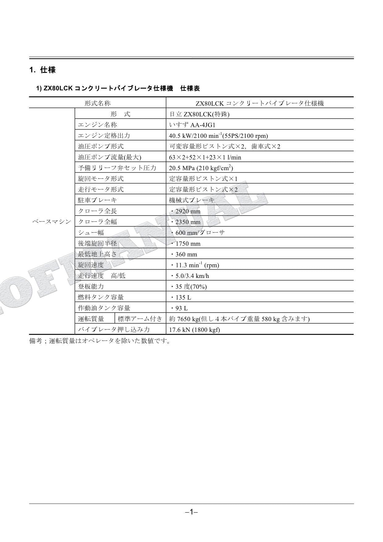 Manual del catálogo de piezas de la excavadora vibradora de hormigón HITACHI ZX80LCK