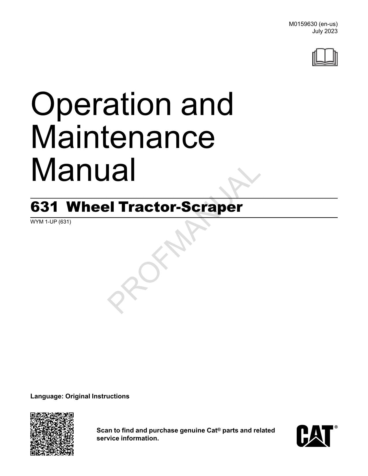 Manual de mantenimiento del operador de mototraílla Caterpillar 631 WYM1-UP