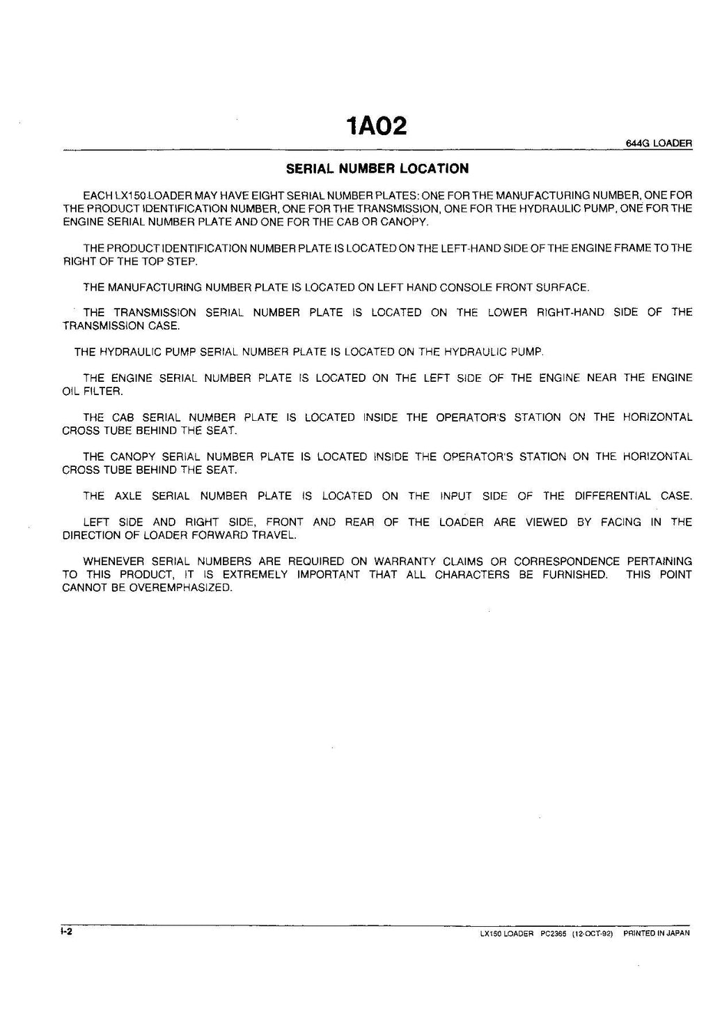 Hitachi LX150-2 Export Wheel Loader Parts Catalog Manual SN 02101-up