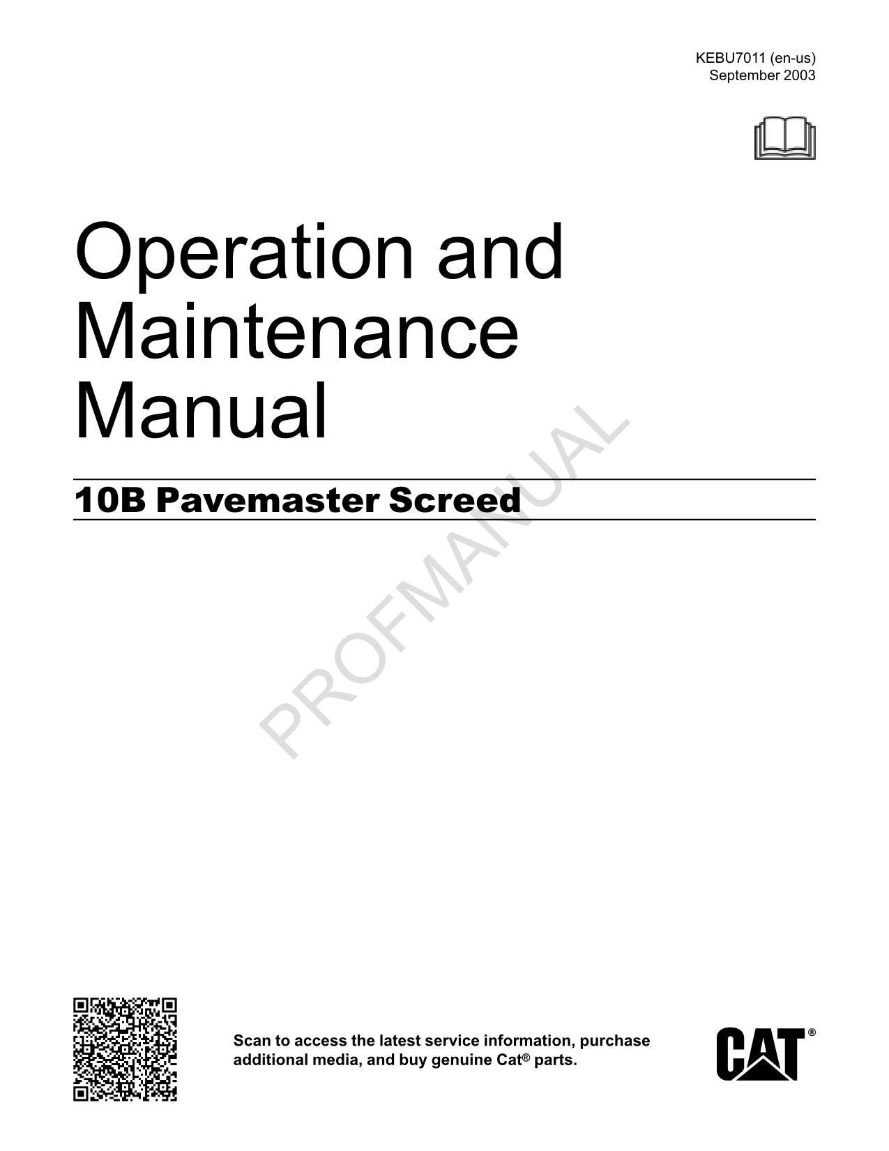 Manual de mantenimiento del operador de la regla Pavemaster 10B de Caterpillar