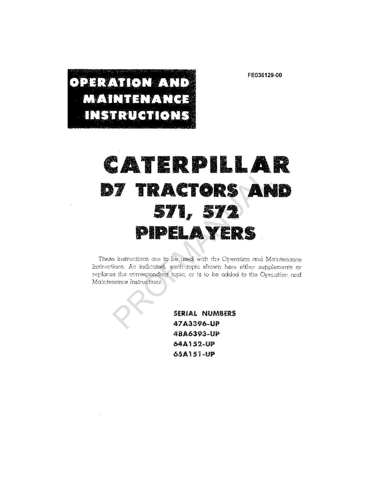 Manual de mantenimiento del operador del tiendetubos del tractor Caterpillar D7 571 572