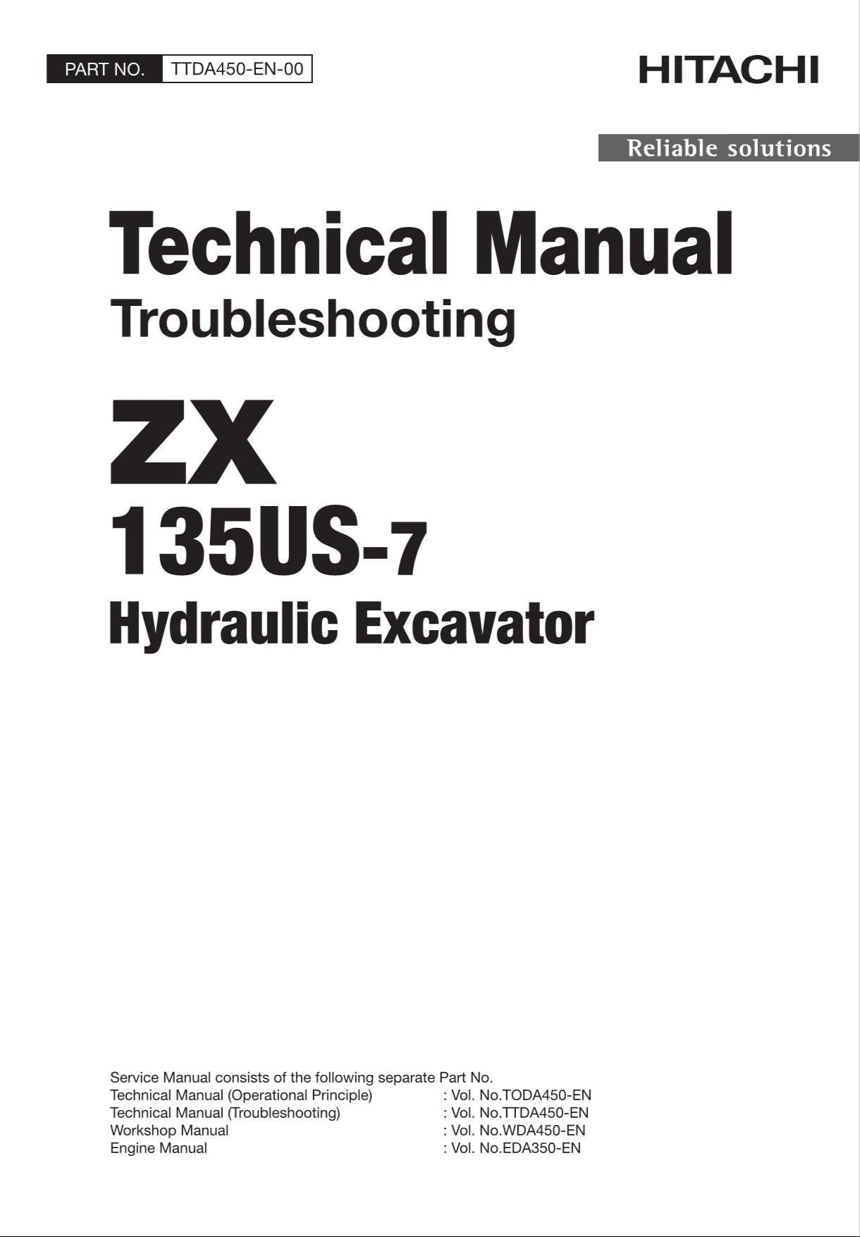 HITACHI ZAXIS ZX135US-7 Excavator Troubleshooting +Schematic Technical Manual