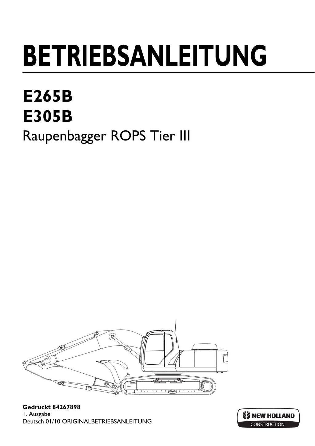 New Holland E265B E305B Bagger Betriebsanleitung