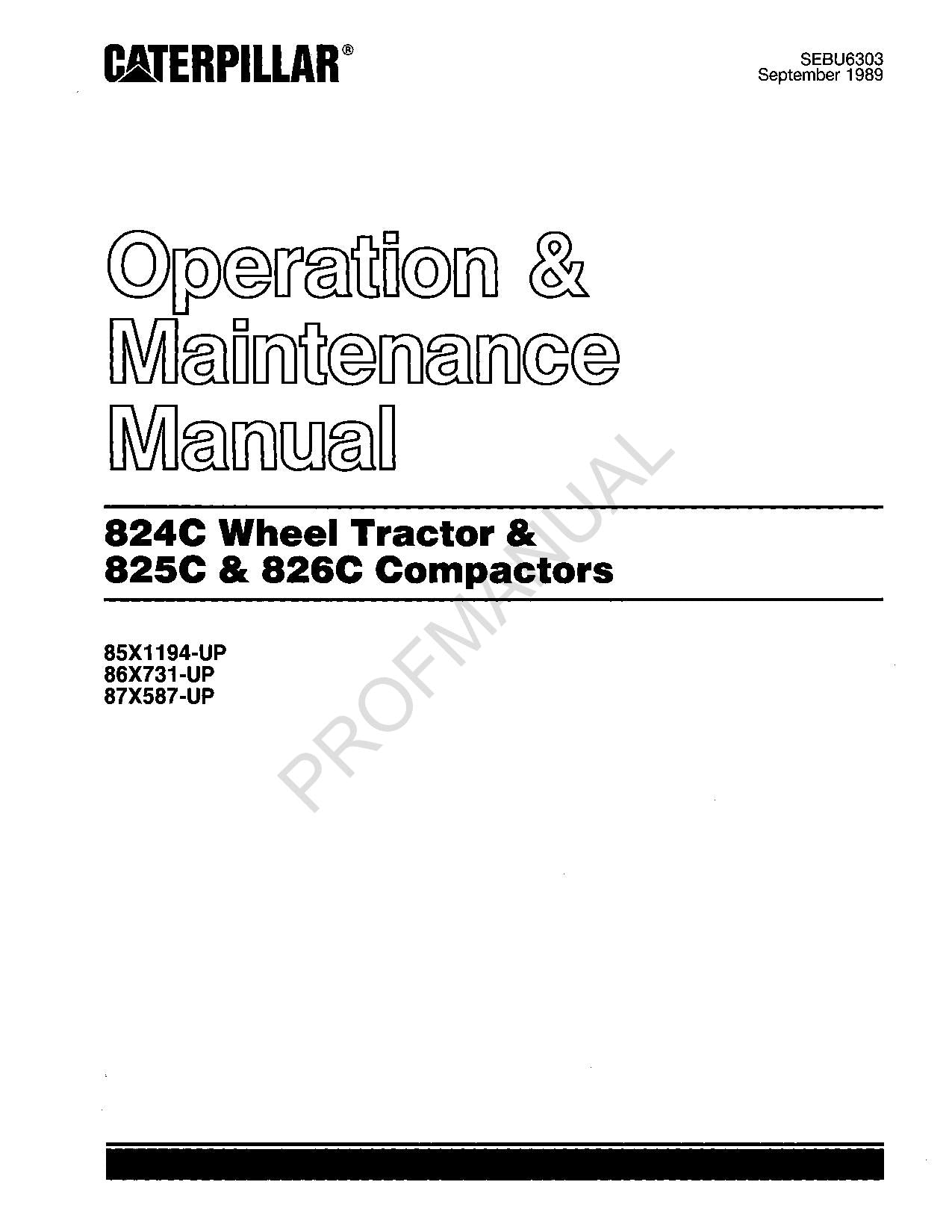 Manual de mantenimiento del operador del tractor Caterpillar 824C, 825C y 826C Compactador
