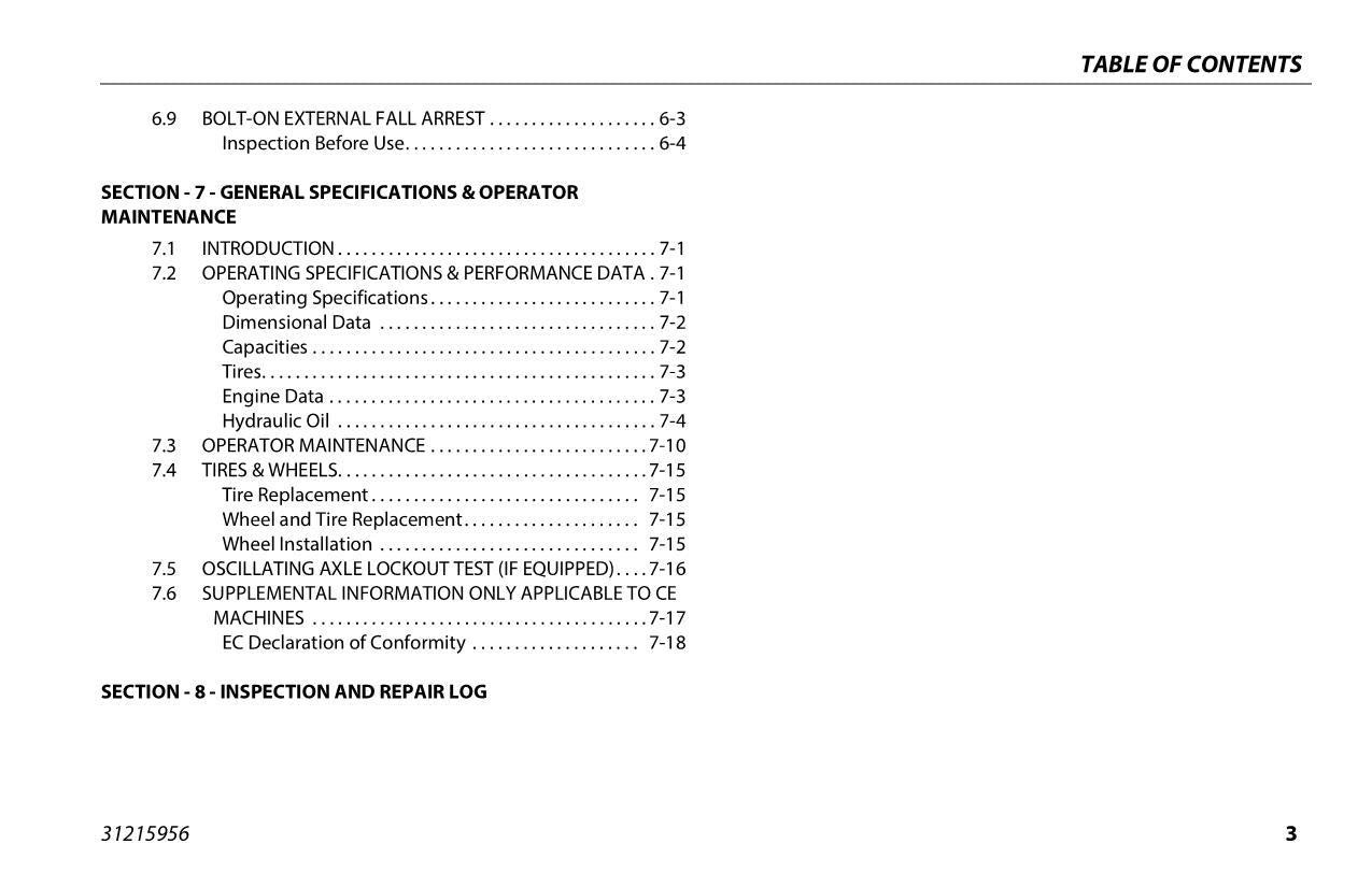 Manual del operador de mantenimiento y operación de la plataforma elevadora JLG H340AJ 31215956