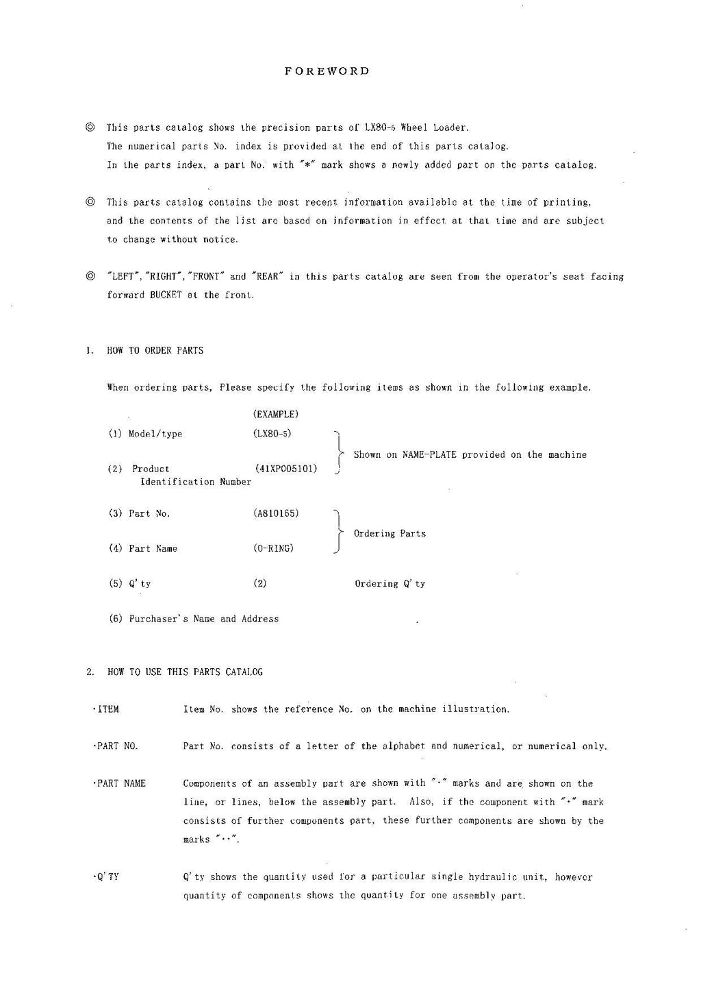 Hitachi LX80-5 Wheel Loader Equip Component Parts Catalog Manual SN 005101-up