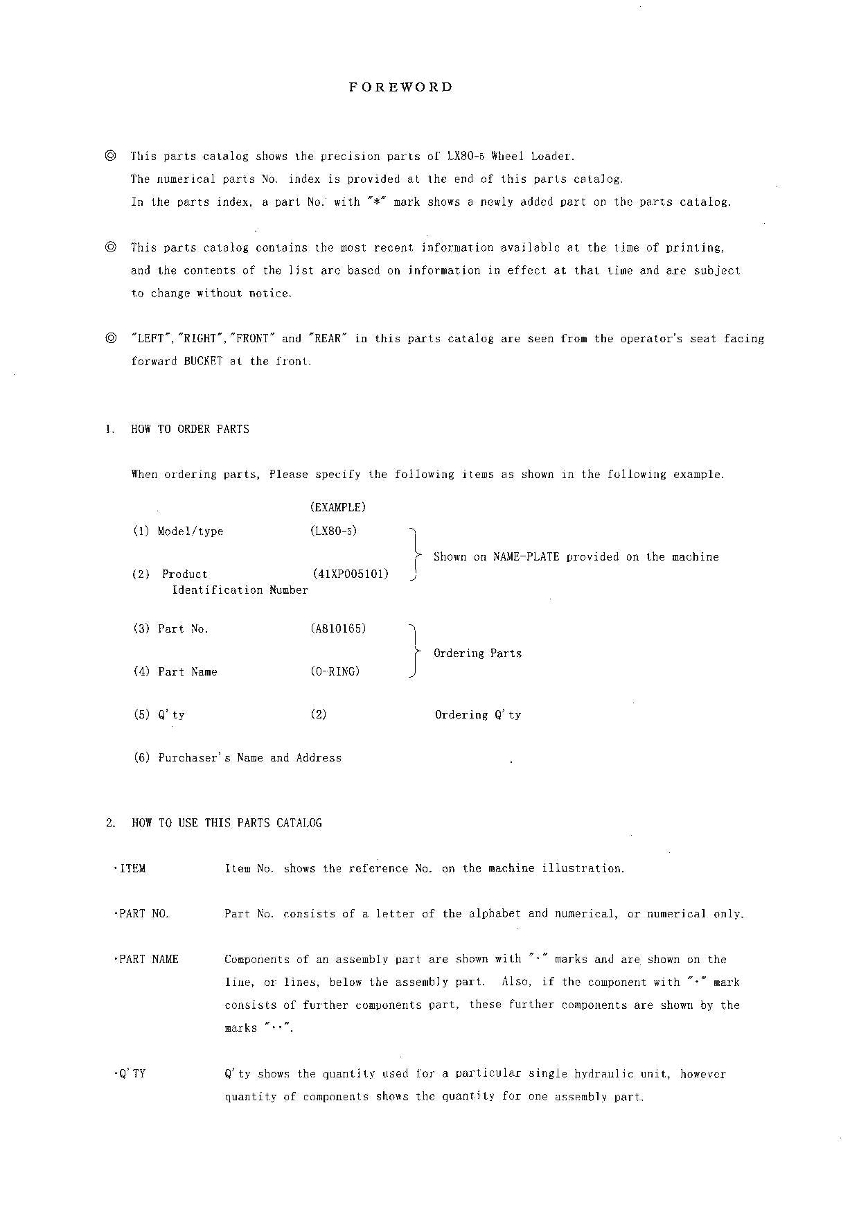 Hitachi LX80-5 Wheel Loader Equip Component Parts Catalog Manual SN 005101-up