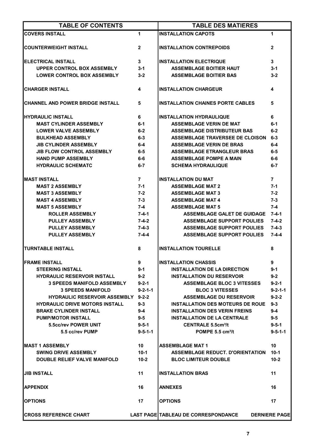 TOUCAN 1100 Vertical Lift Parts Catalog Manual MA013206 Multi language