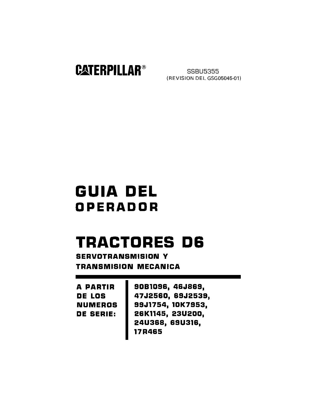 Caterpillar D6 Tractor de Cadenas Manual de Operación y Mantenimiento SSBU5355