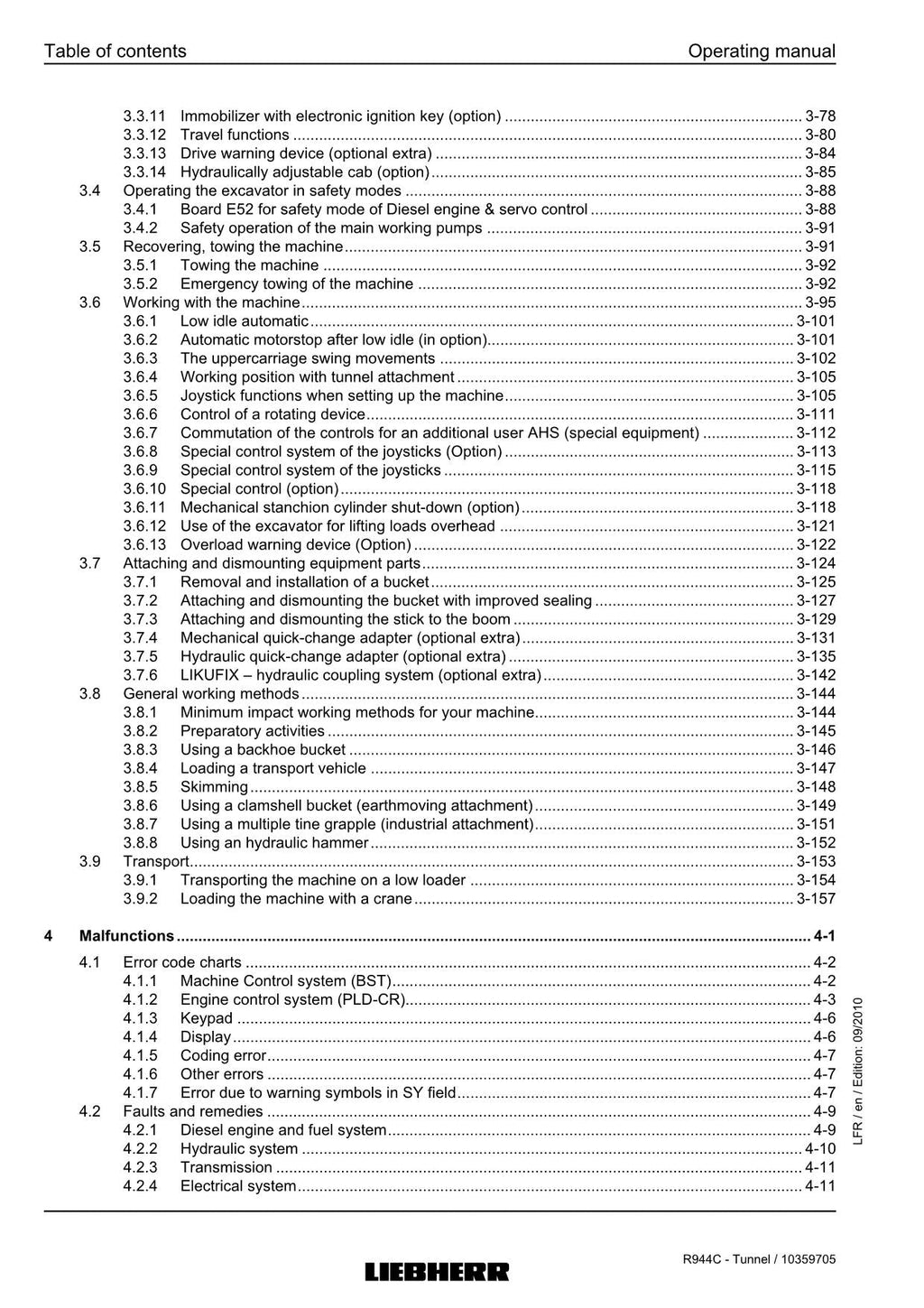 Liebherr R944 C Tunnel Excavator Operators manual serial 26800
