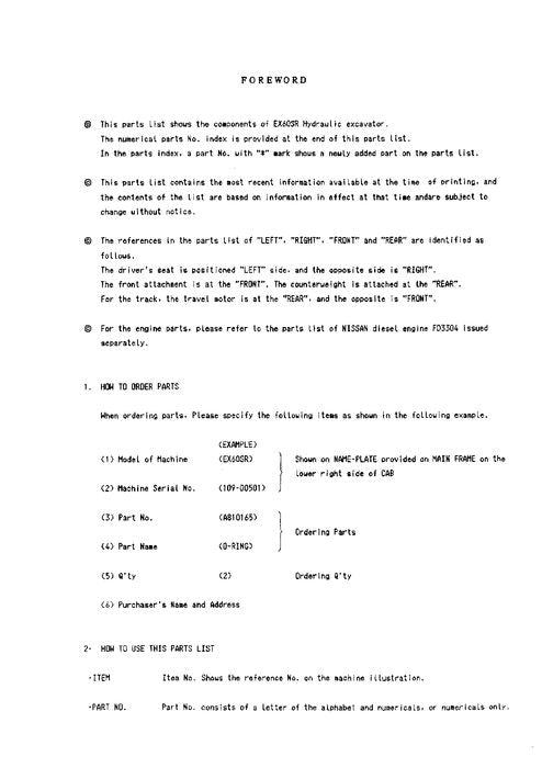 Manual del catálogo de piezas de la excavadora Hitachi EX60