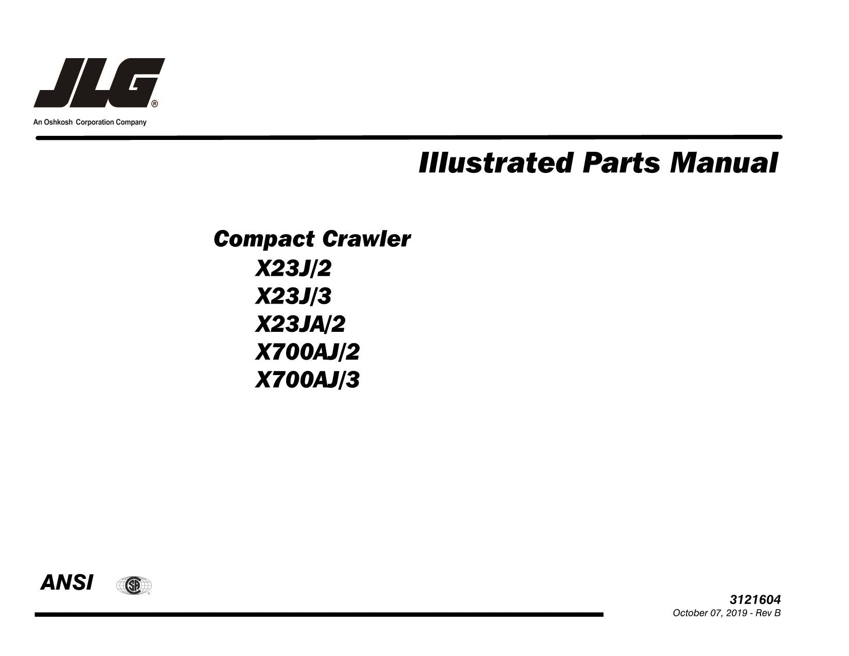 Manual del catálogo de piezas de la pluma sobre orugas compacta JLG GEN 2 y 3 X23J GEN 2 X23JA