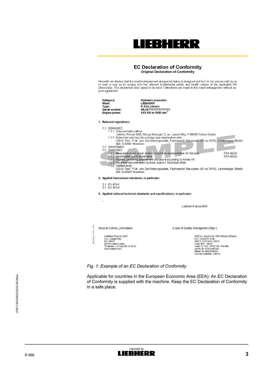 Liebherr R956 Excavator Operators manual