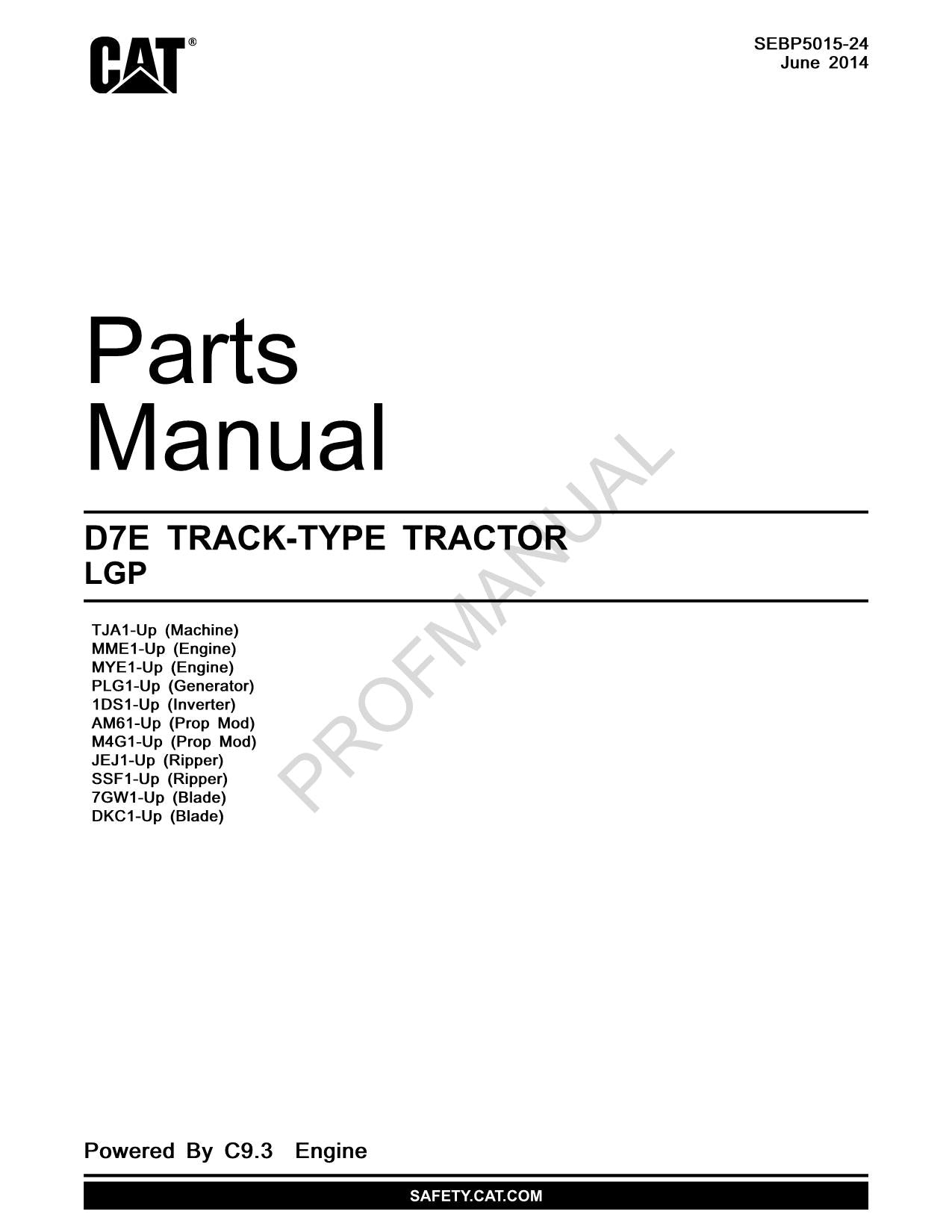 Caterpillar Cat D7E Track Type Tractor LGP Parts Catalog Manual SEBP5015