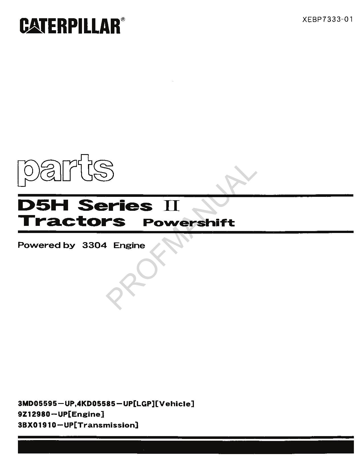 Caterpillar Cat D5H Series II Track Type Tractor Powershift Parts Catalog Manual