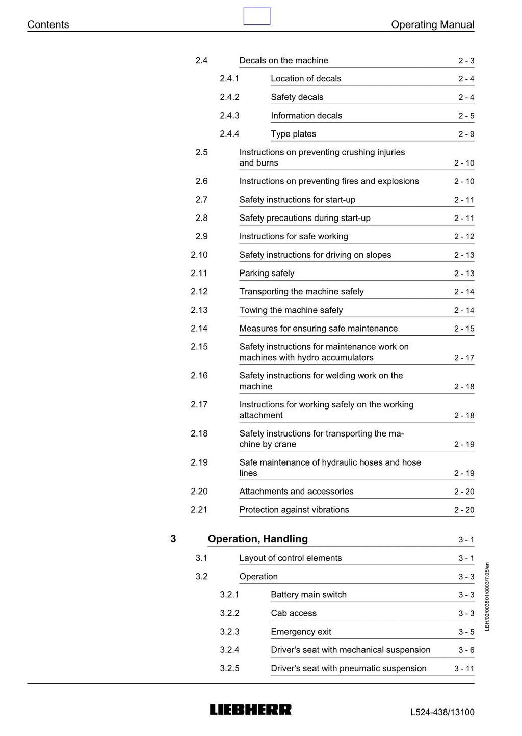 Liebherr L524 Wheel Loader Operators manual