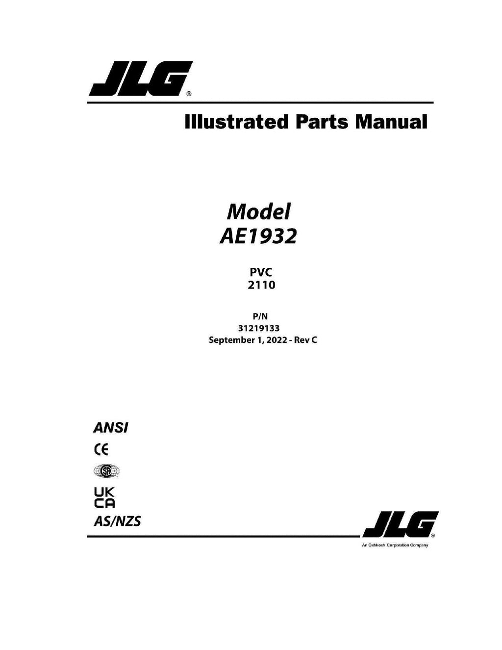 Manual del catálogo de piezas del elevador de tijera JLG AE1932 31219133