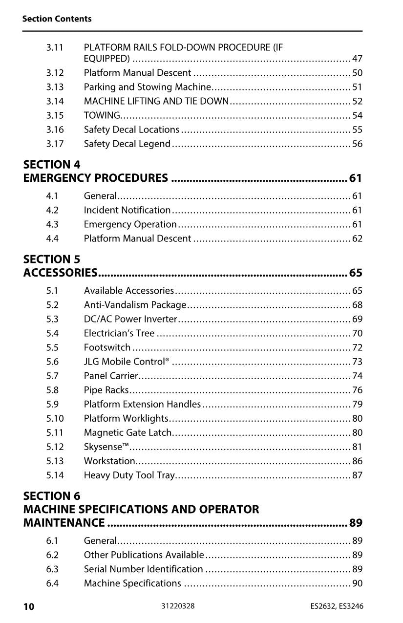 Manual del operador de mantenimiento y operación de elevadores de tijera JLG ES2632 ES3246 31220328