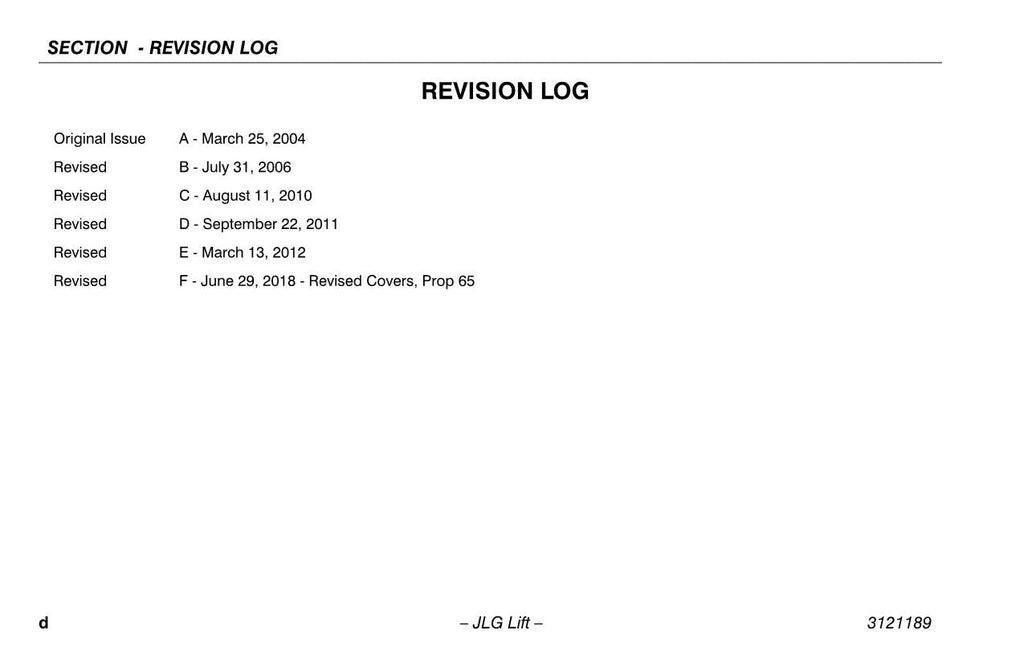 JLG 19AMI Vertical Mast Maintenance Operation Operators Manual