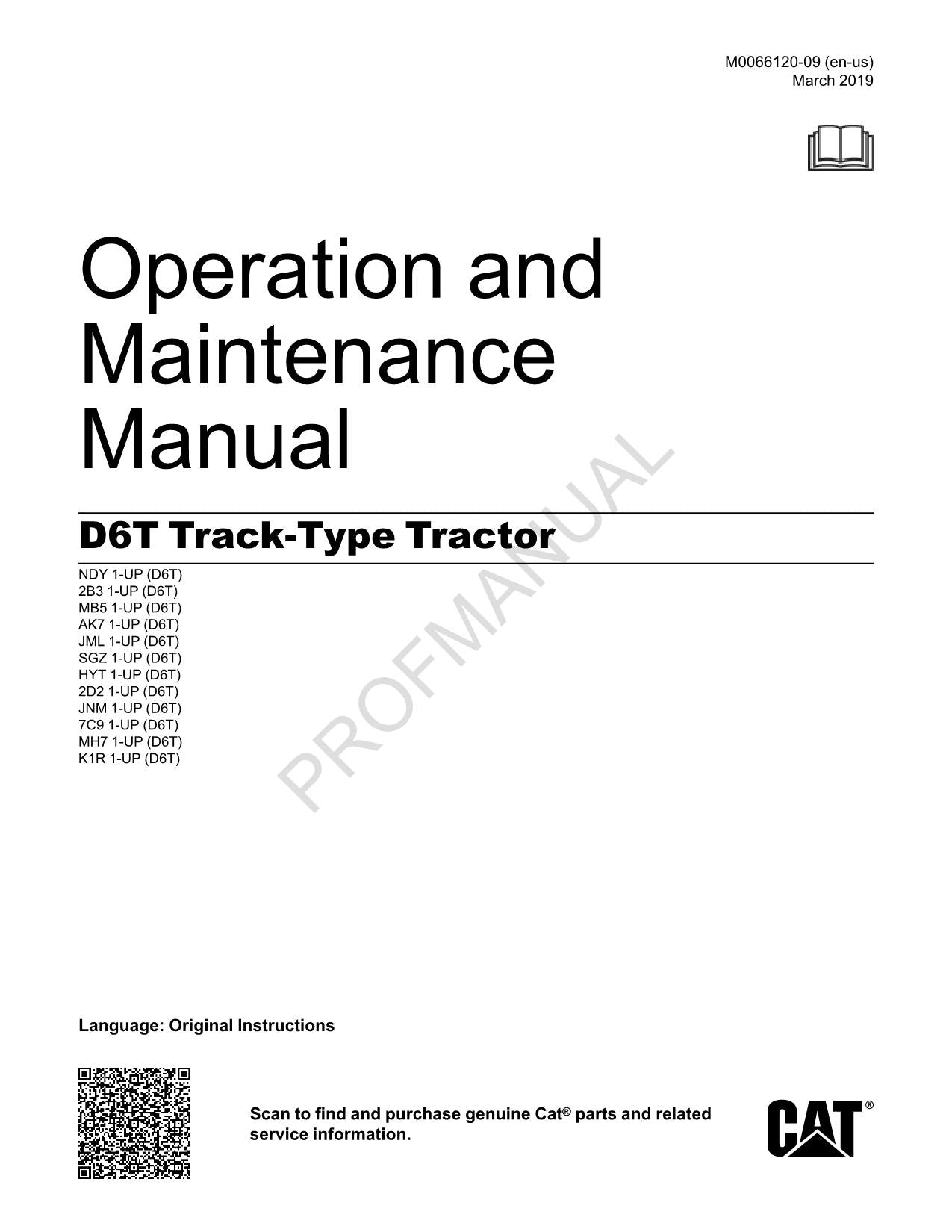 Manual de mantenimiento del operador del tractor de cadenas Caterpillar D6T M0066120ES-ES