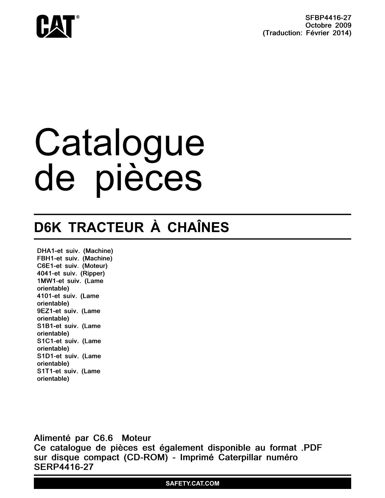 Caterpillar D6K LGP XL Tracteur Manuel de catalogue de pièces
