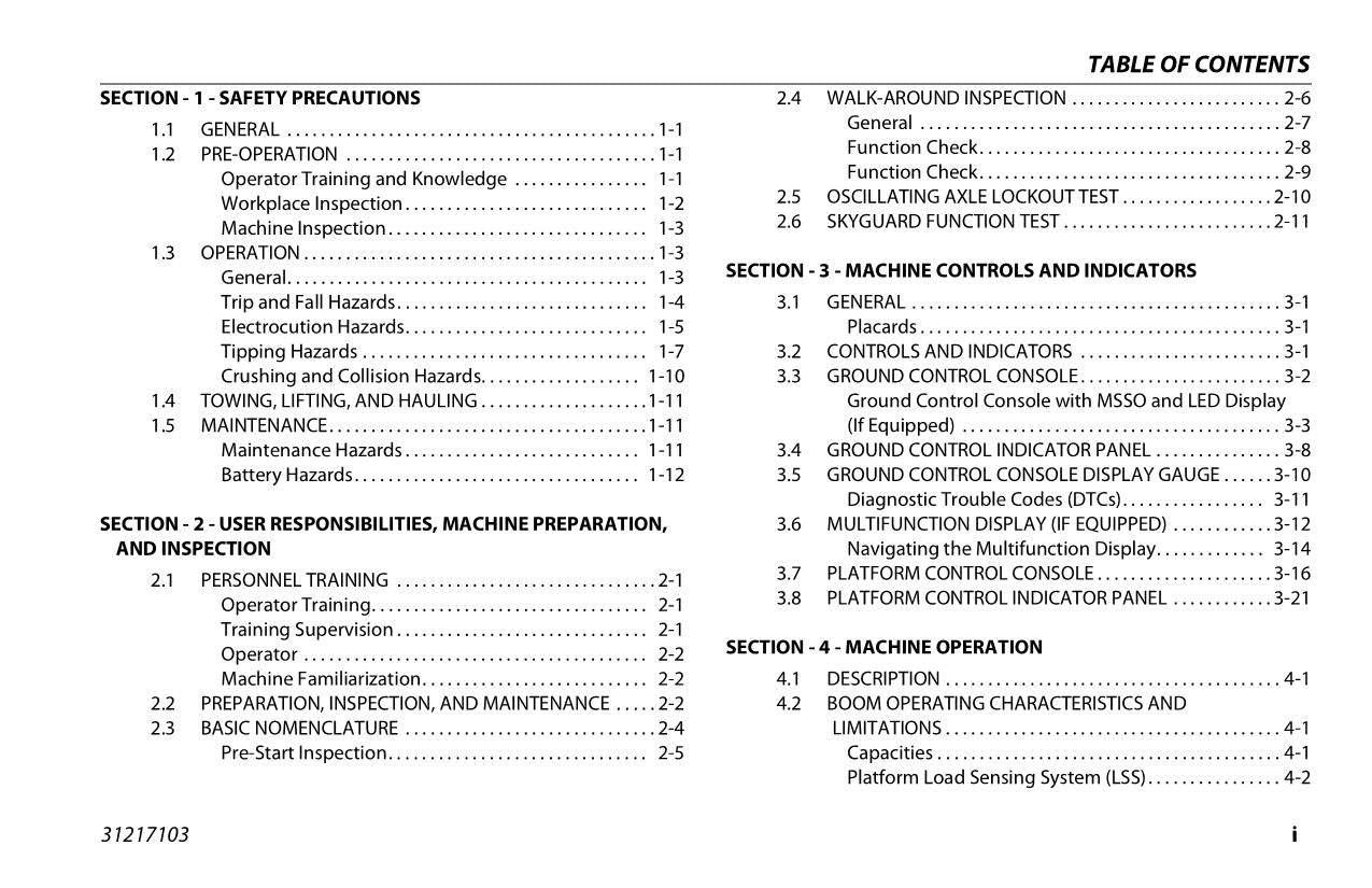 Manual del operador de mantenimiento y operación de la plataforma elevadora JLG EC450AJ EC520AJ 31217103