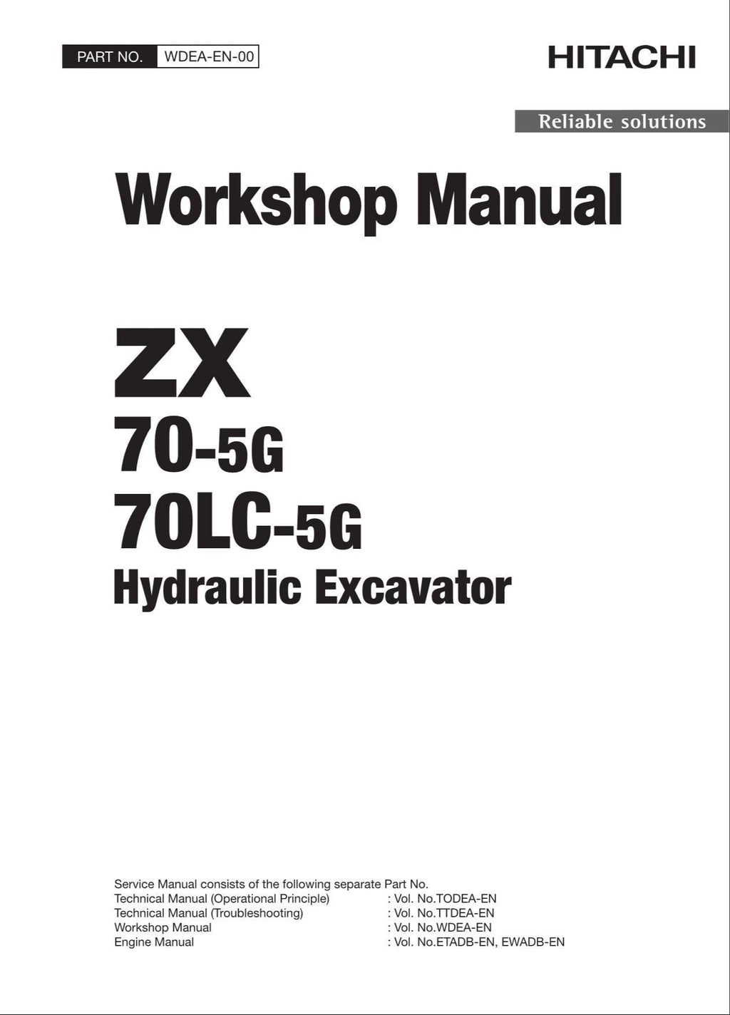 HITACHI ZAXIS ZX70-5G ZX70LC-5G Excavator Workshop Service Manual