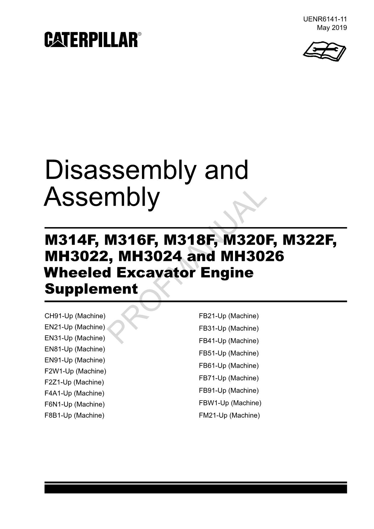 Caterpillar MH3024 MH3026 Excavator Engine Suppl Disass Assembly Service Manual