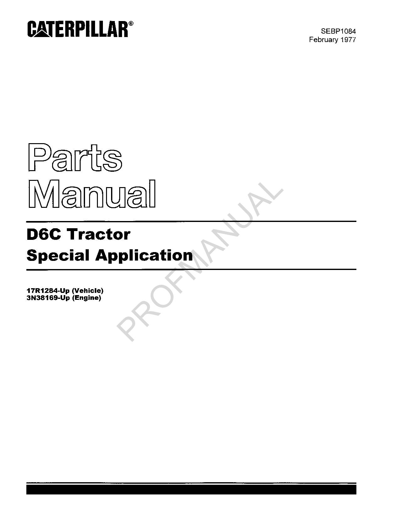 Caterpillar Cat D6C Tractor Special Application Parts Catalog Manual SEBP1084