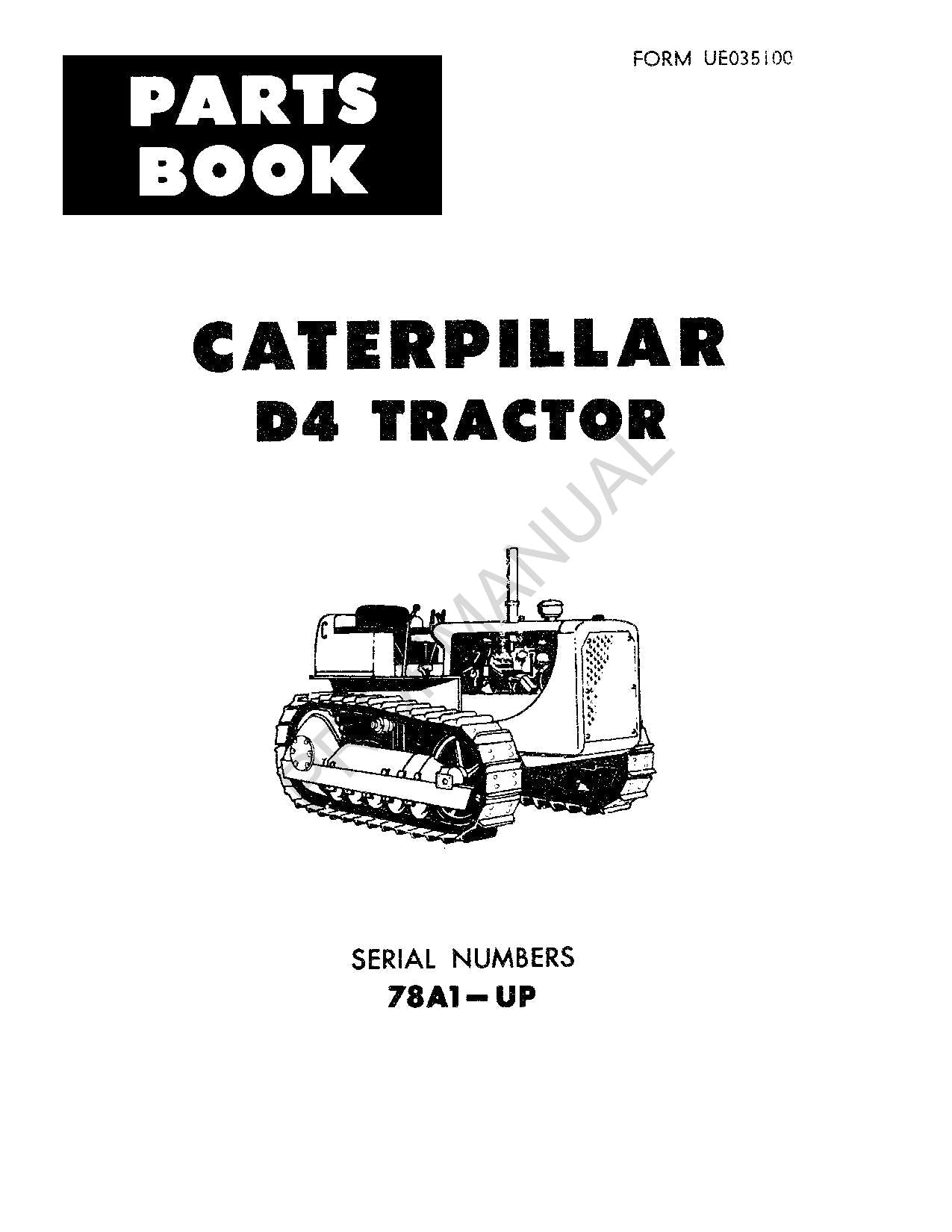 Caterpillar Cat D4 Tractor Parts Catalog Manual ser 78A1-Up