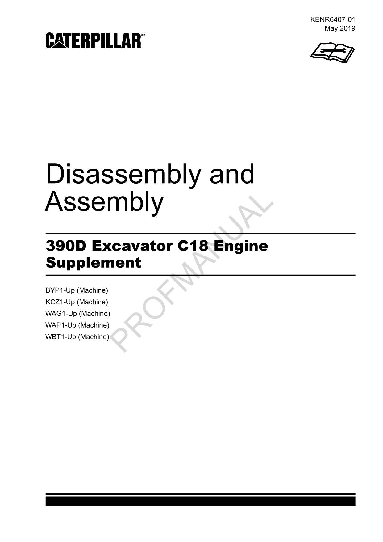 Caterpillar 390D Excavator C18 Engine Supplement Disassembly Assembly Manual