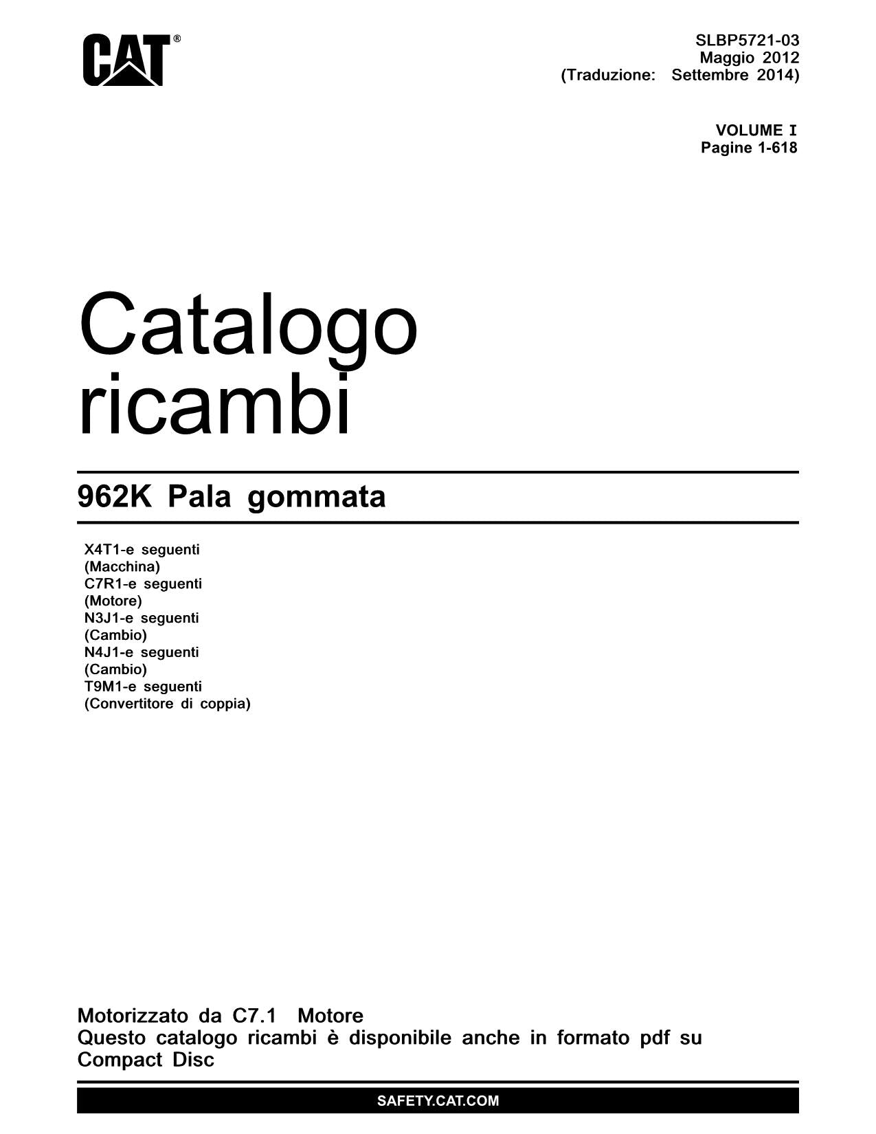 Caterpillar 962K Pala gommata Catalogo ricambi Italiano SLBP5721